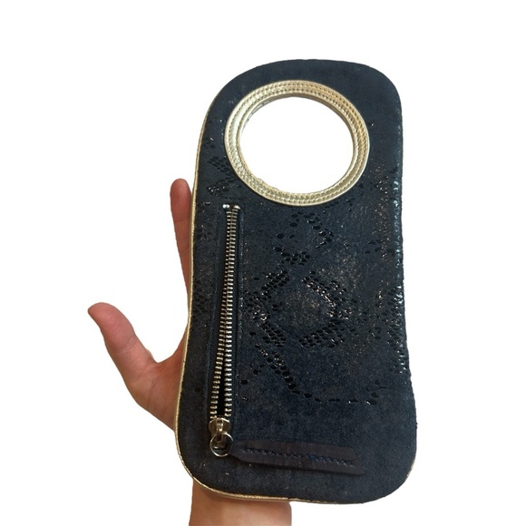 Hands-Free Bracelet Wallet - Arza Design Clutch Metallic Blue Shimmer Mini Bag - Picture 13 of 16